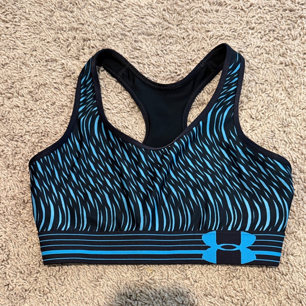 Under Armour Black and Blue Patterned Racerback Sports Bra